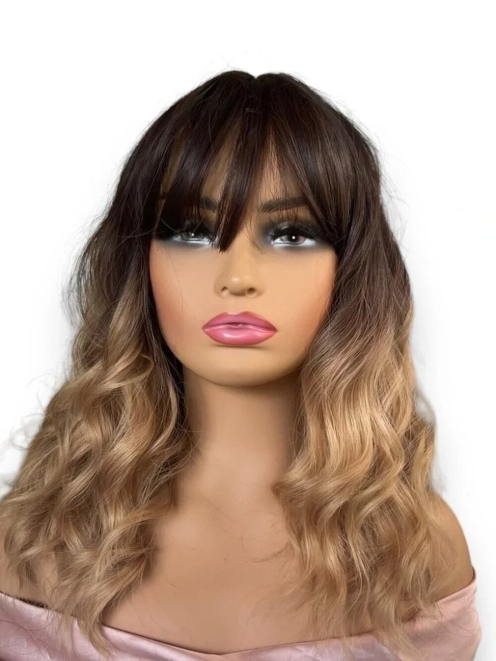 16 Inch ombre Brown To Honey Blonde wave Short Wig for Daily Use Natural